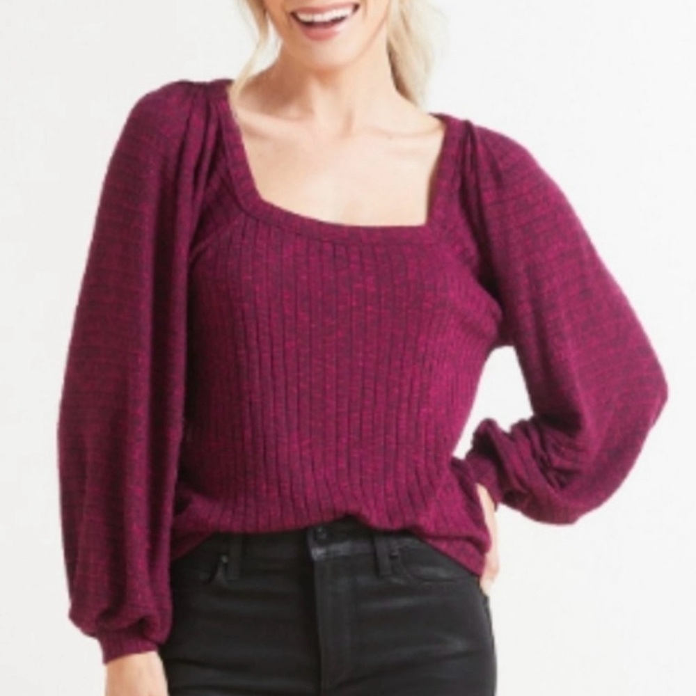 Michael Stars Square Neck Balloon Sleeve Top Space Dye